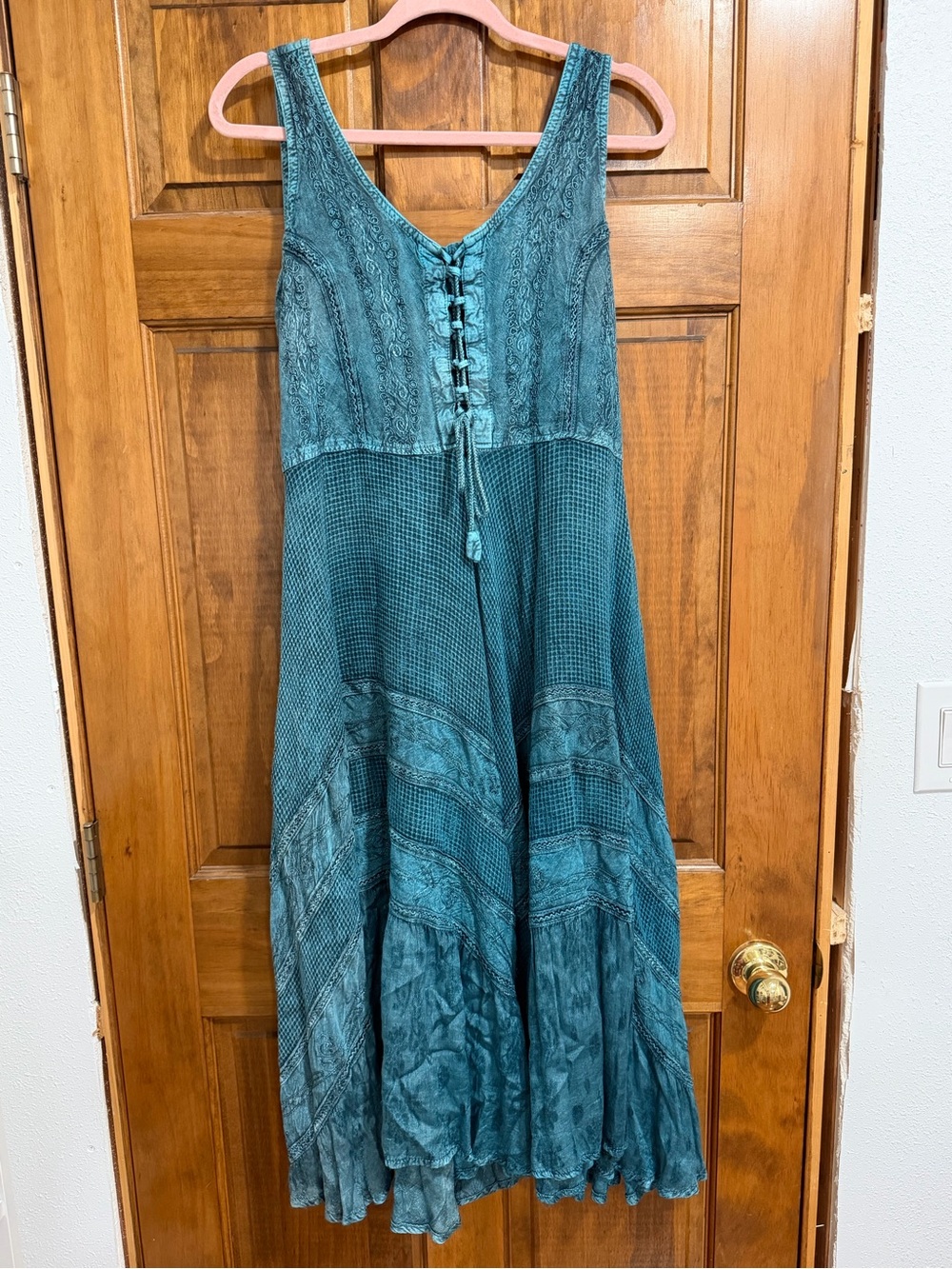 Sleeveless Teal Lace-Up Midi Dress